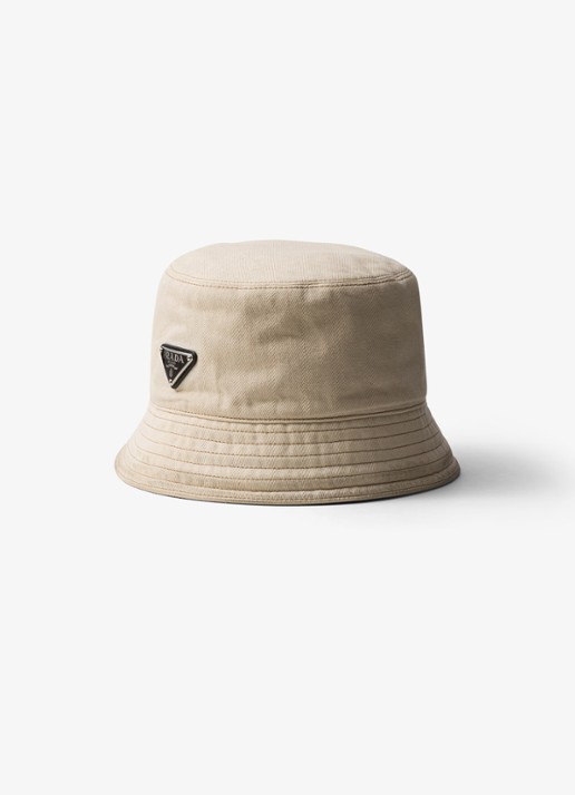 Prada Bucket hoed van denim - voorkant beige