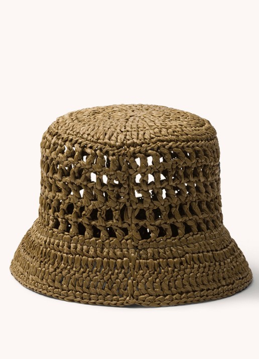 Prada Bucket hoed van raffia met logo - voorkant 3 khaki
