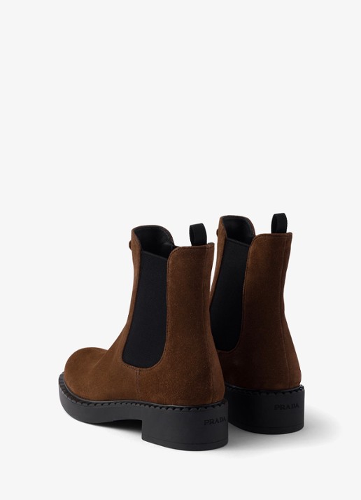 Prada Chelsea boot van suède - achterkant 3 donkerbruin