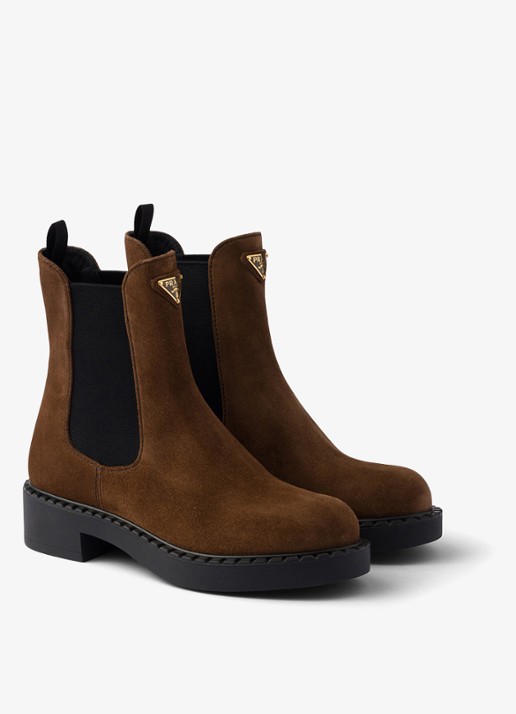 Prada Chelsea boot van suède - voorkant 5 donkerbruin