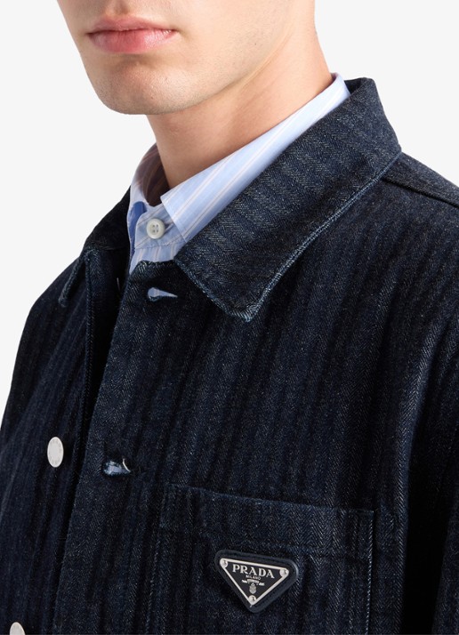 Prada Chevron regular fit overshirt met borstzak - detail 5 indigo