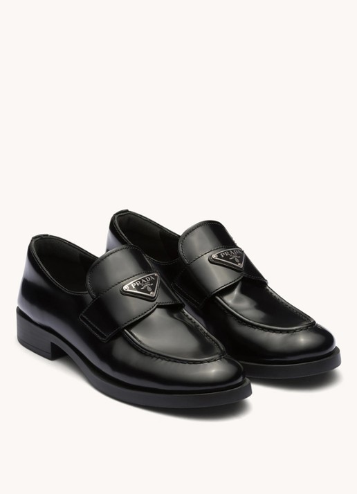 Prada Chocolate loafer van leer met logo  - voorkant zwart