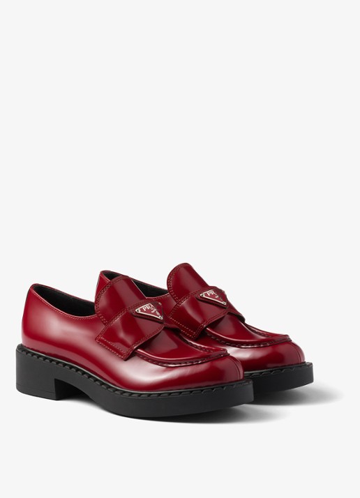 Prada Chocolate loafer van leer met logo  - detail 5 rood