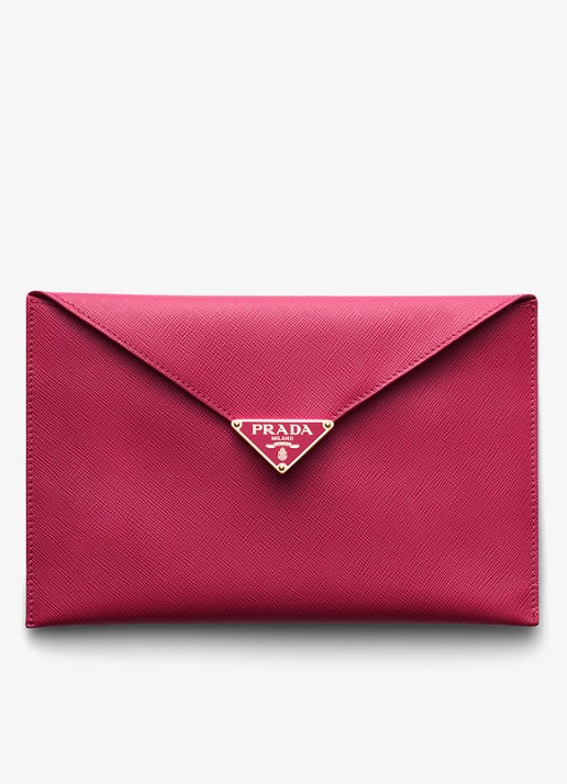 Prada Clutch van kalfsleer - voorkant 3 donkerroze