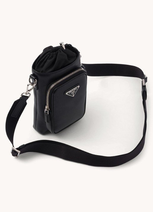 Prada Crossbody telefoonhoes van leer met afneembare schouderriem - achterkant zwart