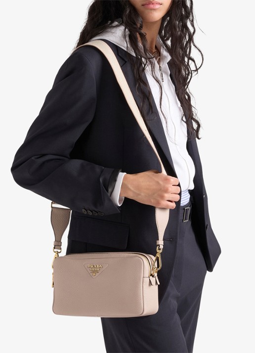 Prada Crossbodytas van leer - voorkant 2 taupe