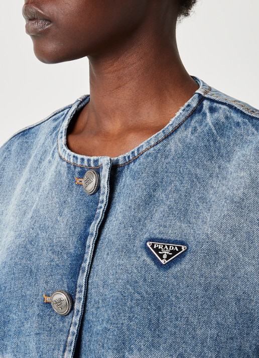 Prada Denim Bleach cropped spijkerjas met verwassen afwerking - detail 4 jeans