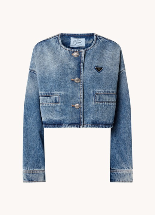 Prada Denim Bleach cropped spijkerjas met verwassen afwerking - voorkant jeans