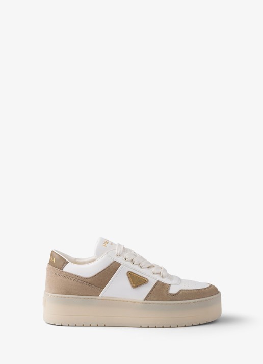 Prada Downtown Bold sneaker van lamsleer met sùede details - voorkant 4 beige