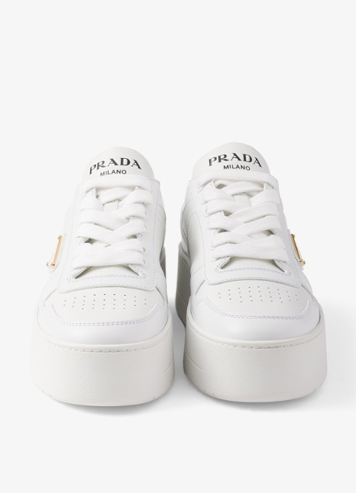Prada Downtown Bold sneaker van leer met plateauzool - detail 3 wit