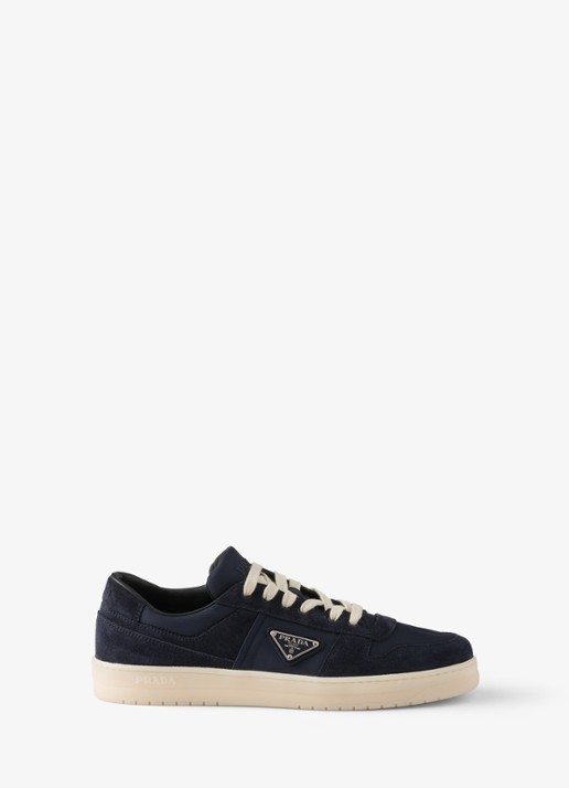 Prada Downtown Re-Nylon sneaker met suède details - voorkant 5 donkerblauw