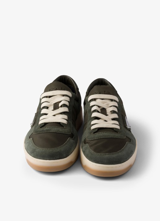 Prada Downtown Re-Nylon sneaker met suède details - detail 3 groen