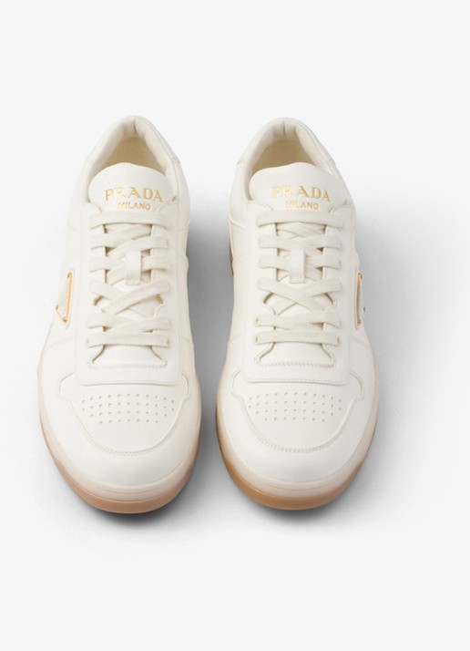 Prada Downtown sneaker van leer - detail 3 gebroken wit