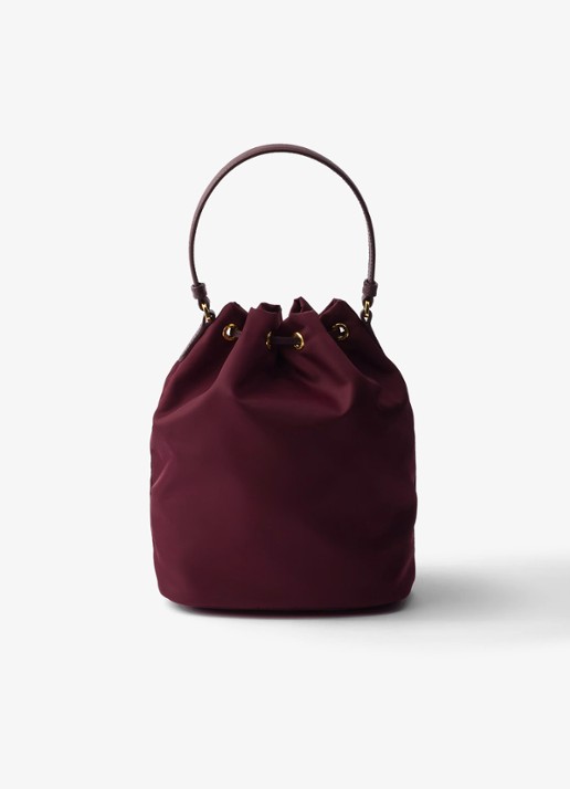 Prada Duet Re-Nylon handtas met leren details - achterkant 3 bordeauxrood