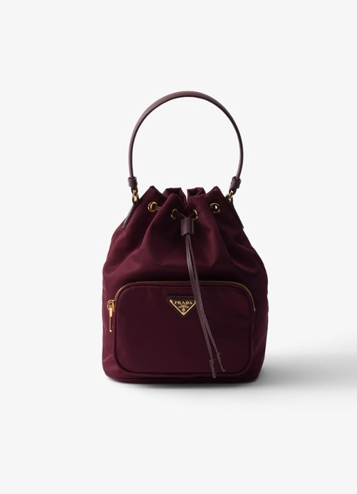 Prada Duet Re-Nylon handtas met leren details - voorkant bordeauxrood
