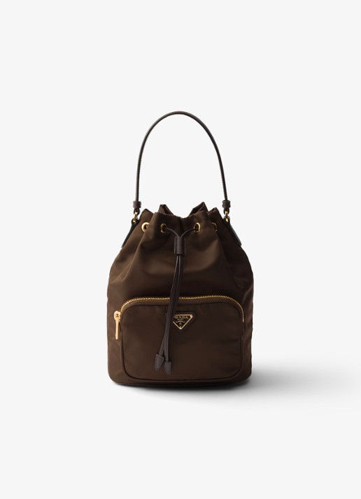 Prada Duet Re-Nylon handtas met leren details - voorkant 4 donkerbruin
