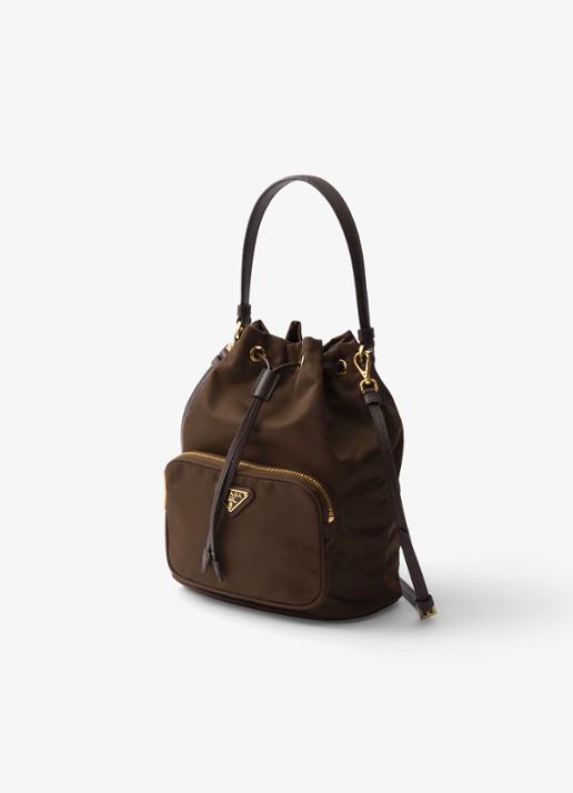 Prada Duet Re-Nylon handtas met leren details - voorkant 5 donkerbruin