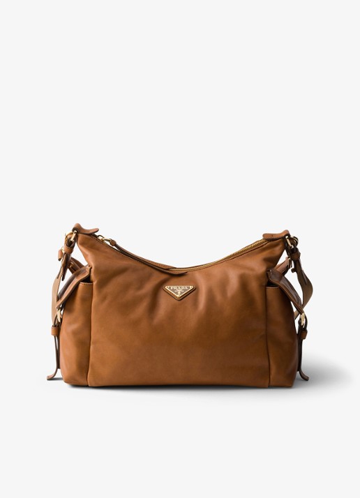 Prada Explore Large schoudertas van lamsleer - voorkant bruin