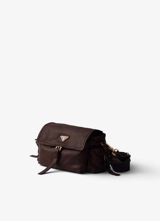 Prada Explore Medium schoudertas van lamsleer - voorkant 3 donkerbruin