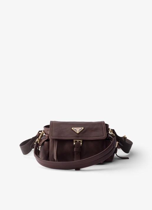 Prada Explore Mini schoudertas van lamsleer - voorkant donkerbruin