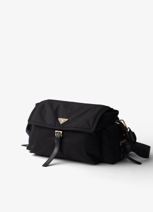 Prada Explore Re-Nylon Large schoudertas met leren details - voorkant 3 zwart