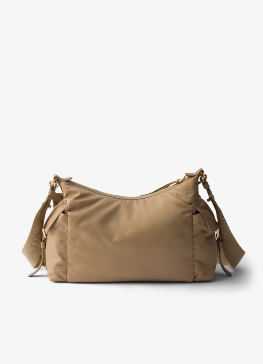 Prada Explore Re-Nylon Large schoudertas met leren details - achterkant beige