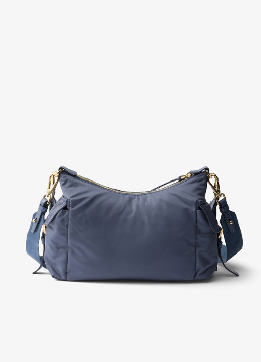Prada Explore Re-Nylon Large schoudertas met leren details - achterkant 3 staalblauw