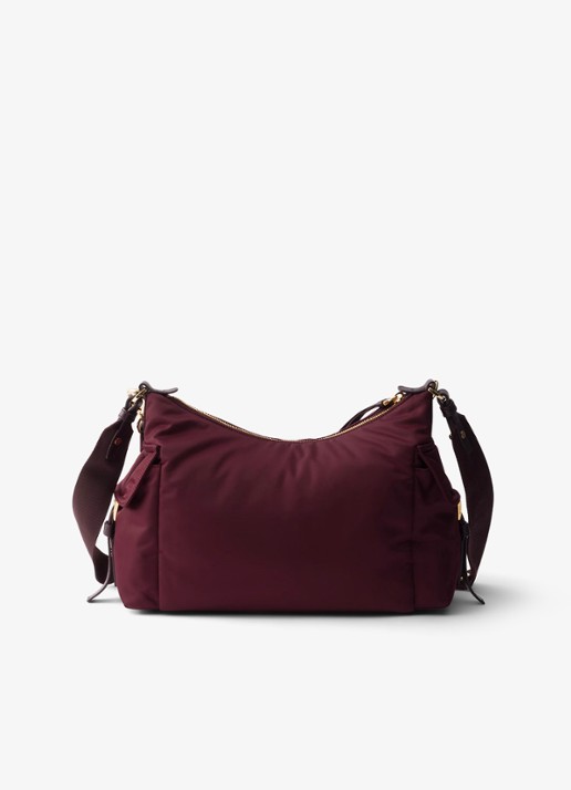 Prada Explore Re-Nylon Large schoudertas met leren details - achterkant bordeauxrood