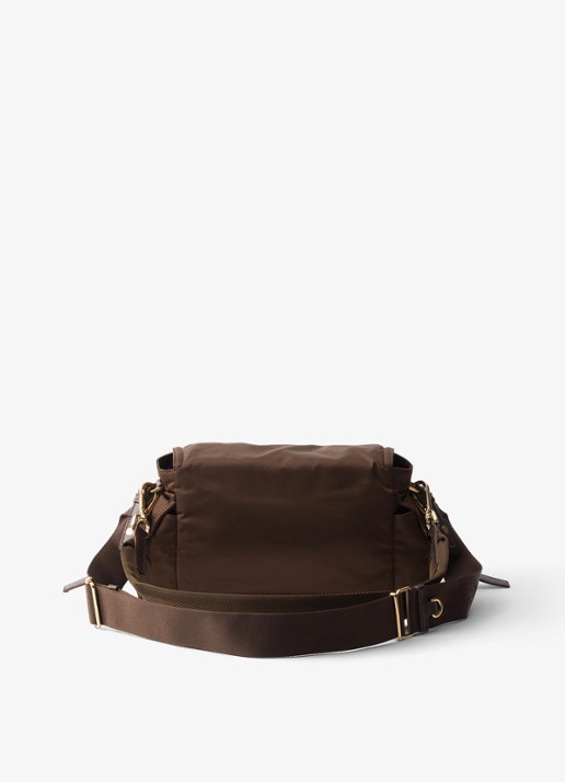 Prada Explore Re-Nylon Medium schoudertas met leren details - achterkant 6 donkerbruin