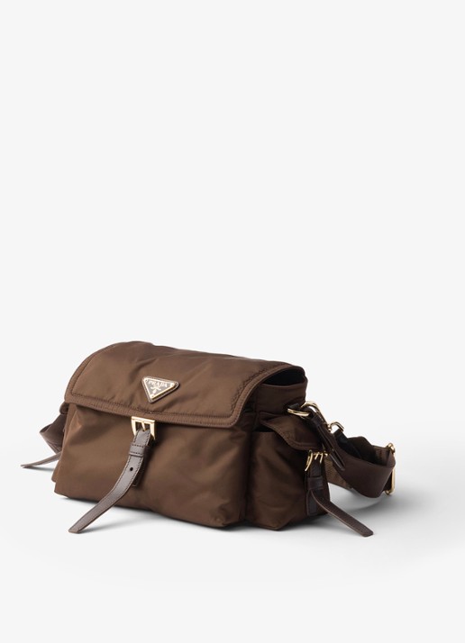 Prada Explore Re-Nylon Medium schoudertas met leren details - voorkant 2 donkerbruin