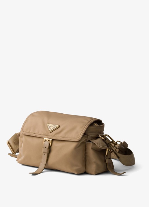Prada Explore Re-Nylon Medium schoudertas met leren details - voorkant 6 beige
