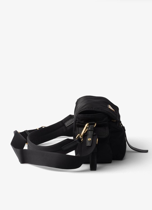 Prada Explore Re-Nylon Medium schoudertas met leren details - detail 3 diepzwart