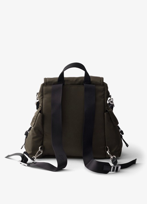Prada Explore Re-Nylon rugzak met leren details - achterkant legergroen