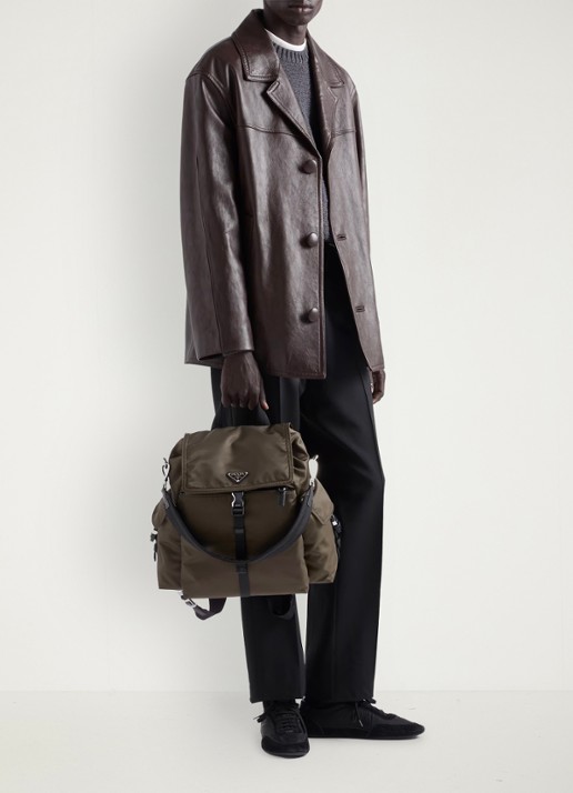 Prada Explore Re-Nylon rugzak met leren details - detail 7 legergroen