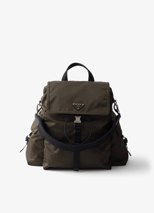 Prada Explore Re-Nylon rugzak met leren details - voorkant 2 legergroen