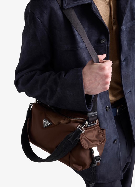 Prada Explore Re-Nylon schoudertas met leren details - voorkant 6 bruin