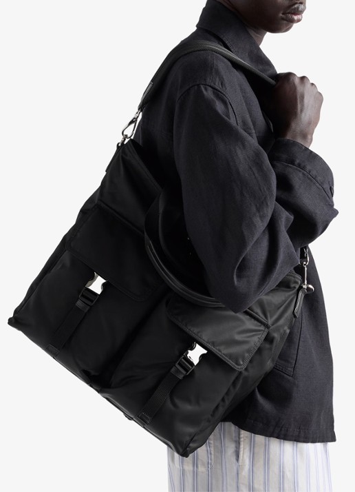 Prada Explore Re-Nylon schoudertas met leren details - voorkant 2 zwart