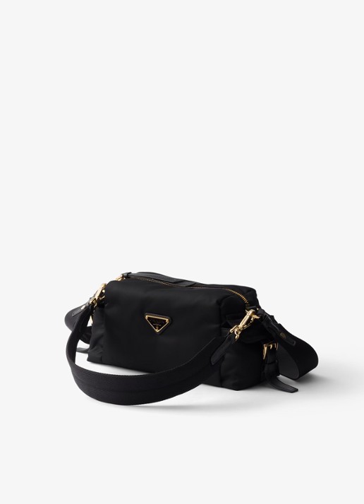 Prada Explore Re-Nylon Small schoudertas met leren details - voorkant 2 zwart