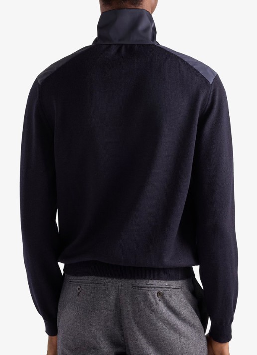 Prada Fijngebreid vest in wolblend met contrast - achterkant donkerblauw