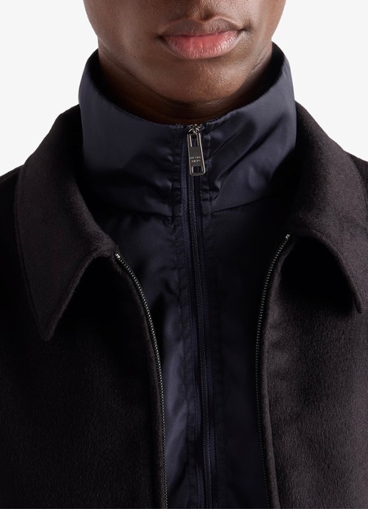Prada Fijngebreid vest in wolblend met contrast - detail 3 donkerblauw