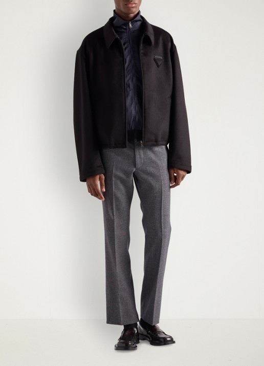 Prada Fijngebreid vest in wolblend met contrast - voorkant 5 donkerblauw