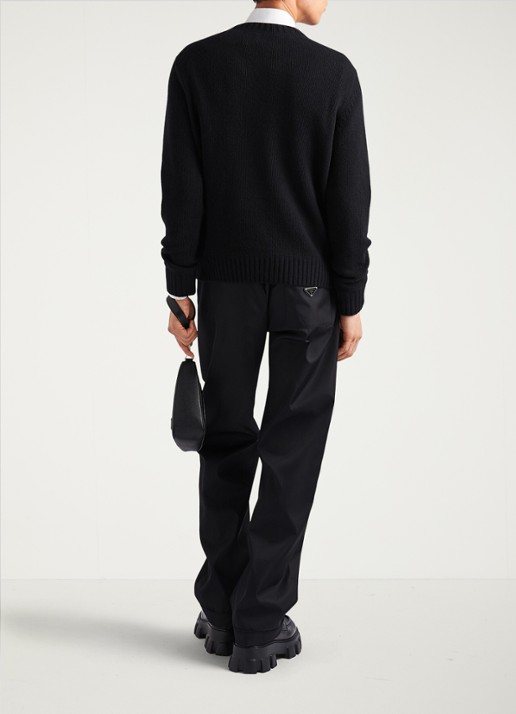 Prada Fijngebreide pullover in kasjmierblend met ingebreid logo - achterkant 6 zwart