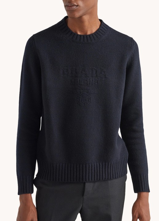 Prada Fijngebreide pullover in kasjmierblend - detail donkerblauw