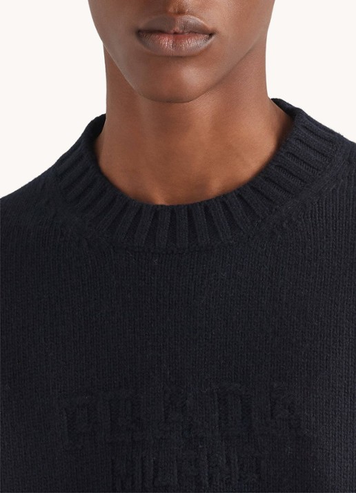 Prada Fijngebreide pullover in kasjmierblend - detail 2 donkerblauw