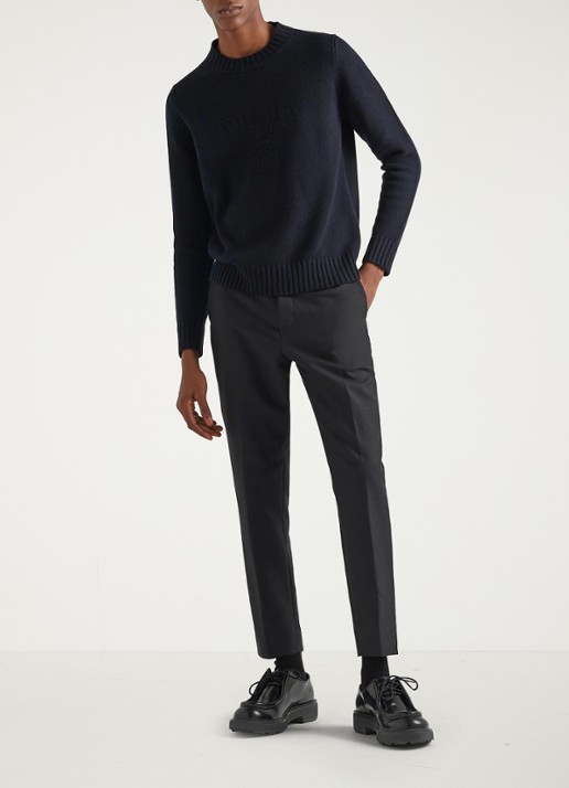 Prada Fijngebreide pullover in kasjmierblend - voorkant 4 donkerblauw