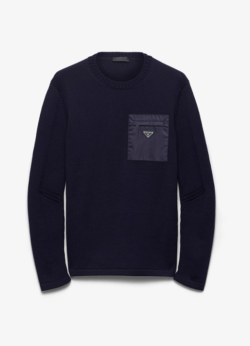 Prada Fijngebreide pullover van scheerwol met borstzak - voorkant 5 donkerblauw