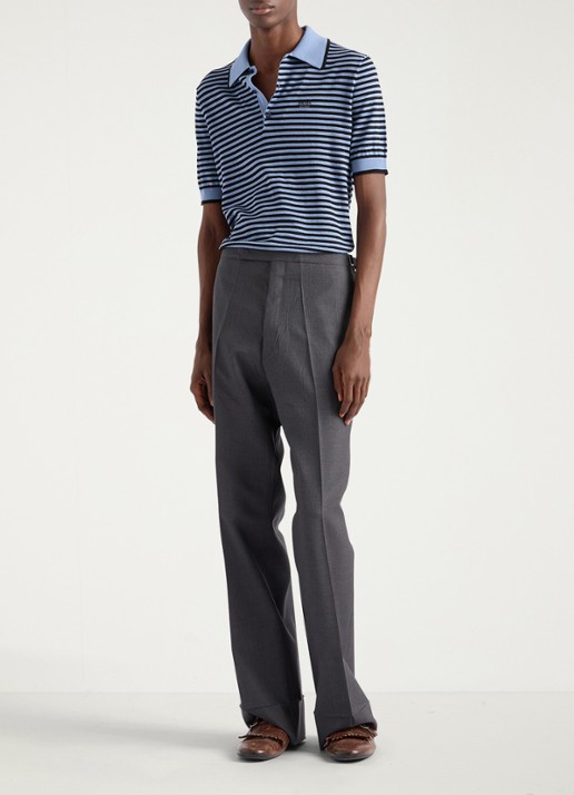 Prada Fijngebreide regular fit polo met streepprint en logoborduring - voorkant 4 blauw