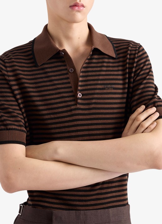 Prada Fijngebreide regular fit polo met streepprint en logoborduring