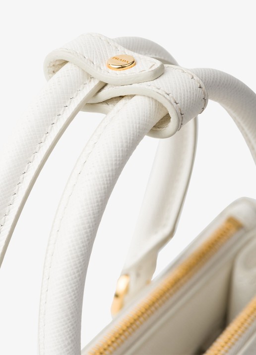 Prada Galleria handtas van leer met afneembare schouderriem - detail wit