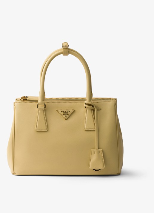 Prada Galleria Medium handtas van kalfsleer - voorkant 6 vanillegeel